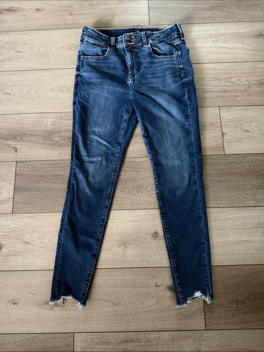 American Eagle Outfitters Indigo Skinny Jeans with Raw Hem